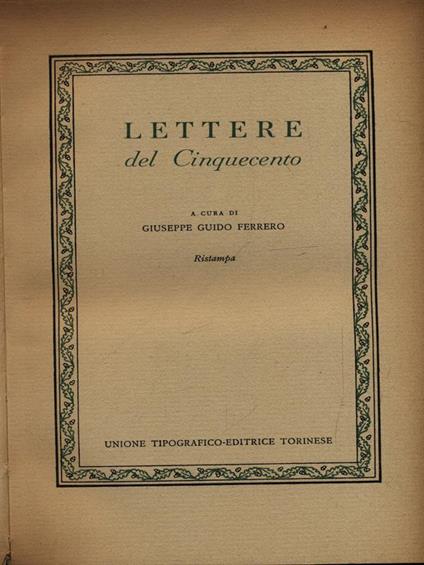 Lettere del Cinquecento - Giuseppe Guido Ferrero - copertina