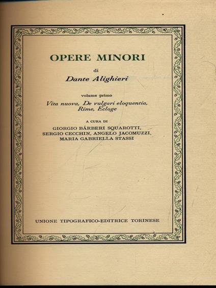 Opere minori volume primo - Dante Alighieri - copertina