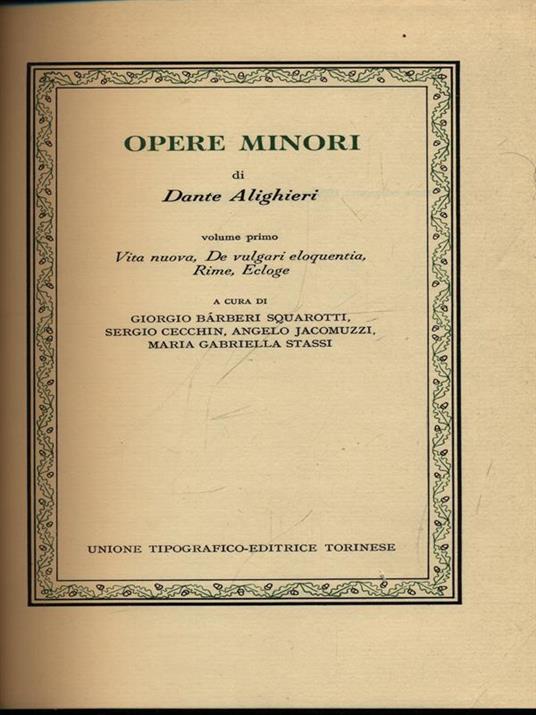 Opere minori volume primo - Dante Alighieri - copertina