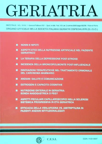 Geriatria - Vol XIII N. 1 - Gennaio Febbraio 2001 - copertina