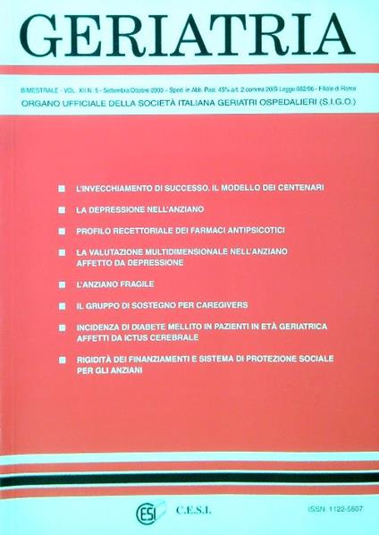 Geriatria - Vol XII N. 5 - Settembre Ottobre 2000 - copertina