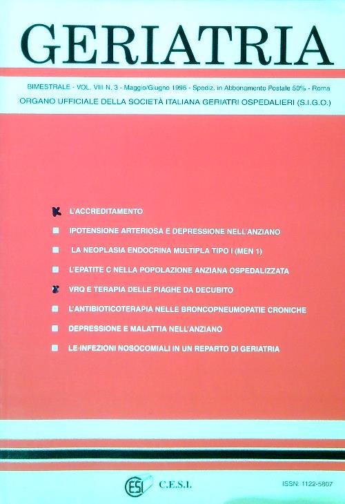 Geriatria - Vol VIII N. 3 - Maggio Giugno 1996 - copertina