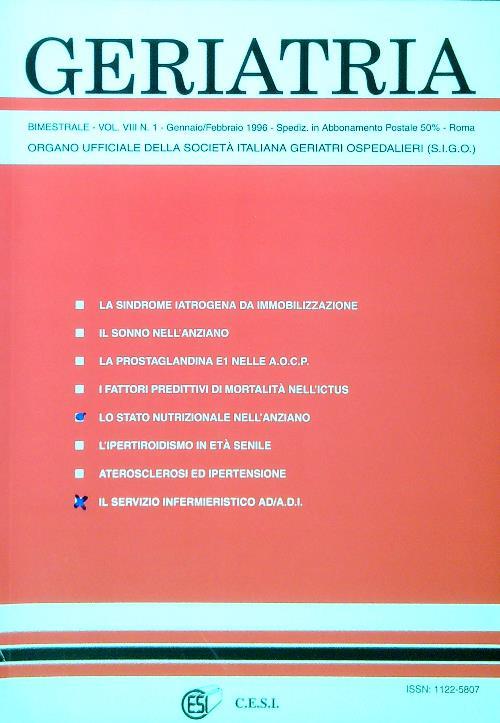 Geriatria - Vol VIII N. 1 - Gennaio Febbraio 1996 - copertina