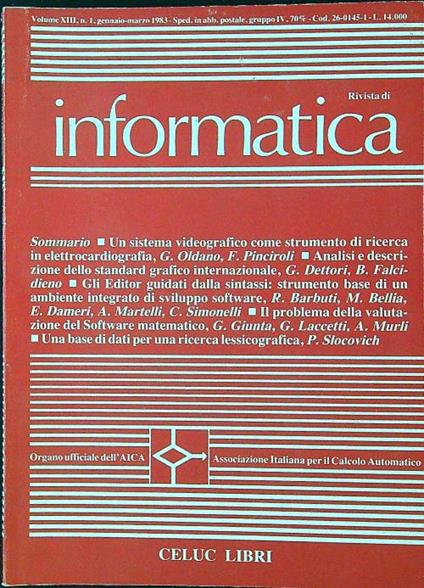 Rivista di informatica vol. XIII n. 1/gennaio-marzo 1983 - copertina