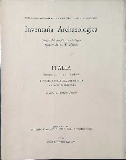 Inventaria Archaeologica Italia fascicolo 2: I 4 - I 5 - Renato Peroni - copertina