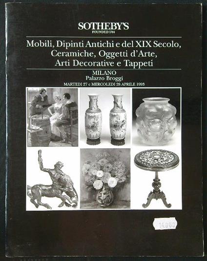 Sotheby's asta Milano 27-28 aprile 1993 - copertina