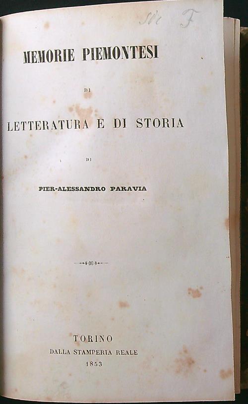 Memorie piemontesi di letteratura e di storia