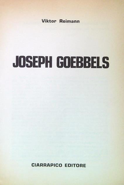 Joseph Goebbels - Viktor Reimann - copertina