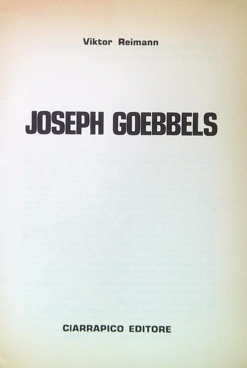 Joseph Goebbels - Viktor Reimann - copertina