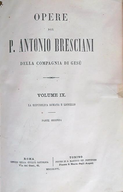 La repubblica romana e Lionello. Parte seconda - Antonio Bresciani - copertina