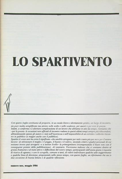 Lo spartivento. Numero 1/ maggio 1986 - copertina