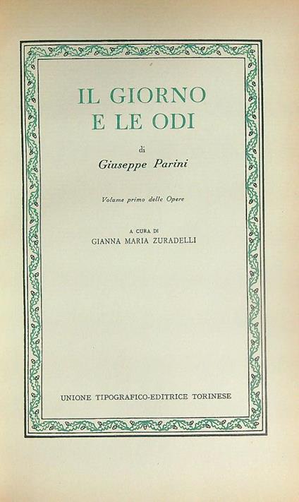 Il giorno e le odi - Giuseppe Parini - copertina