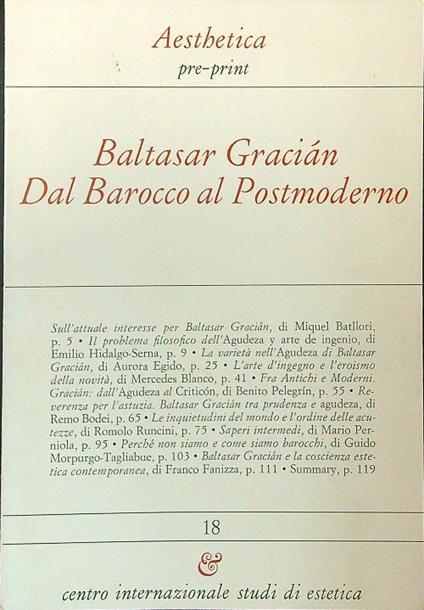 Dal Barocco al Postmoderno - Baltasar Gracian - copertina