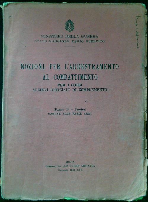 Nozioni per l'addestramento al combattimento. Parte I - Teorica - copertina