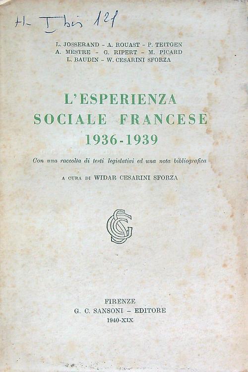 L' esperienza sociale francese 1936-1939