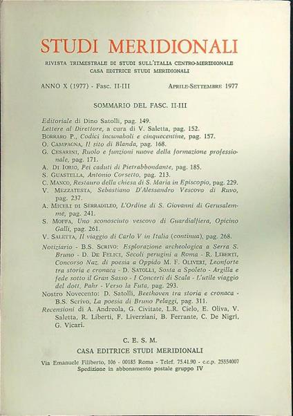 Studi meridionali 2-3 aprile-settembre 1977 - copertina