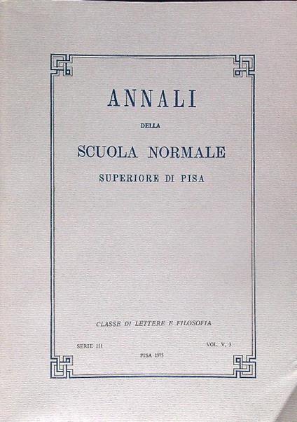 Annali della Scuola Normale Superiore di Pisa Serie III Vol V, 3 - copertina