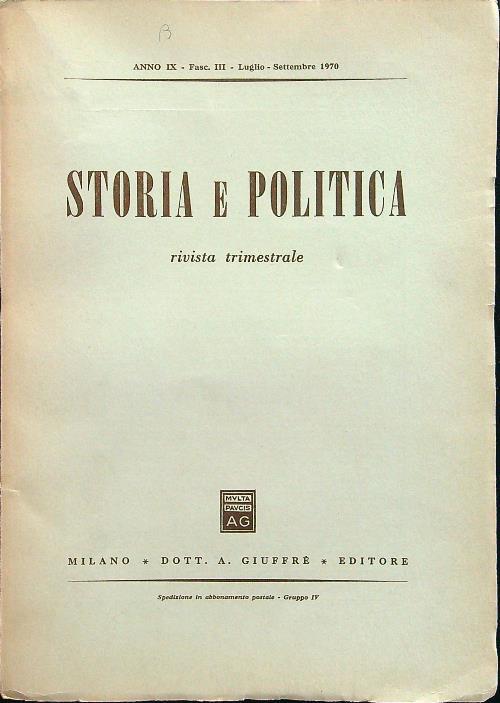 Storia e politica fasc III luglio-settembre 1970 - copertina