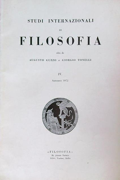 Studi internazionali di filosofia IV/ Autunno 1972 - copertina