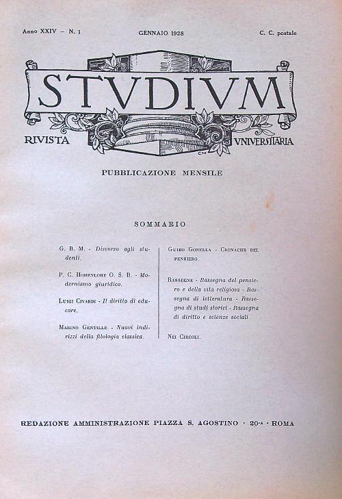Studium Anno XXIV - n. 1/ Gennaio 1928