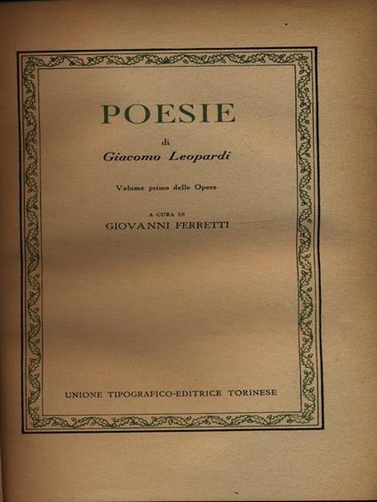 Poesie vol. I - Giacomo Leopardi - copertina