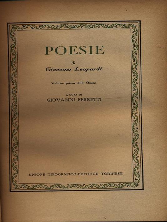 Poesie vol. I - Giacomo Leopardi - copertina