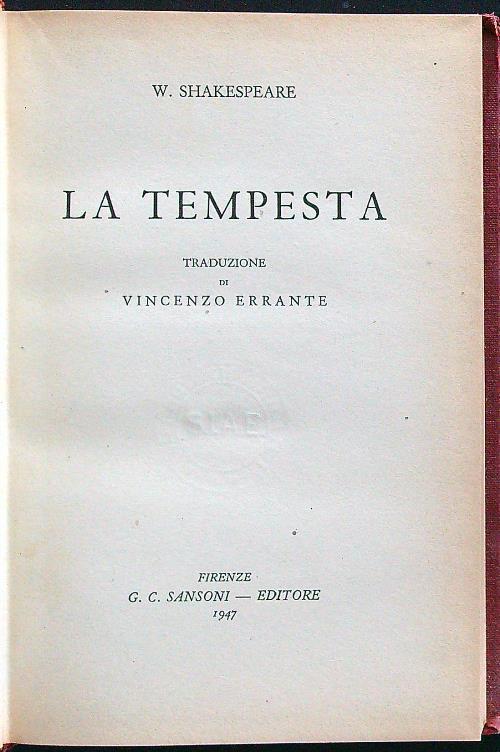 La tempesta - W. Shakespeare - copertina