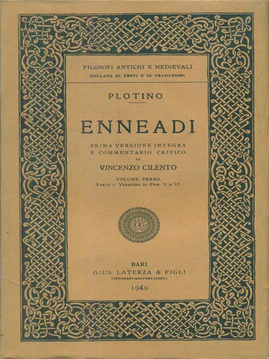 Enneadi vol. 3 parte I: versione di Enn. V e VI - Plotino - copertina
