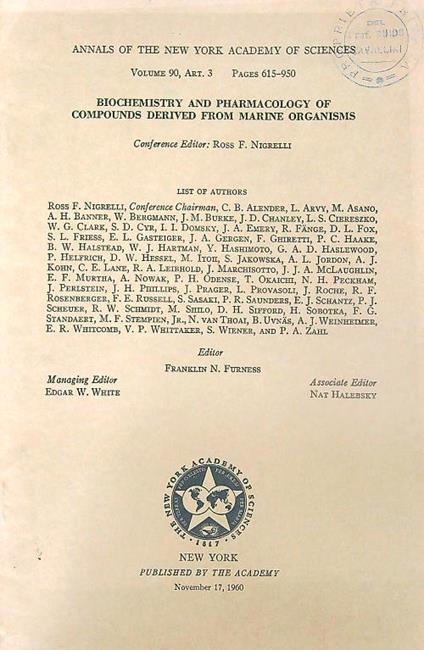Biochemistry and pharmacology of compounds derived from marine organisms - Ross Nigrelli - copertina