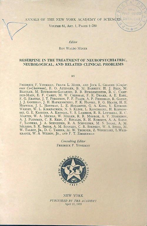 Reserpine in the Treatment of Neuropsychiatric, Neurological, and Related Clinical Problems