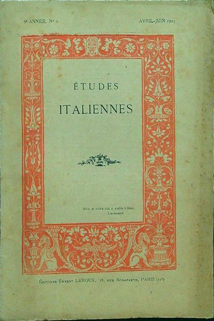 Etudes italiennes n.2 avril-juin 1924 - copertina