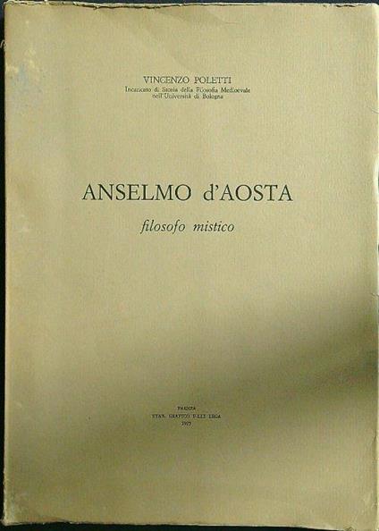 Anselmo d'Aosta filosofo mistico - Vincenzo Poletti - copertina