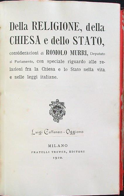 Della religione, della chiesa e dello stato - Romolo Murri - copertina