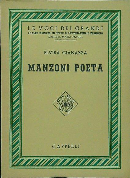 Manzoni poeta - Elvira Gianazza - copertina