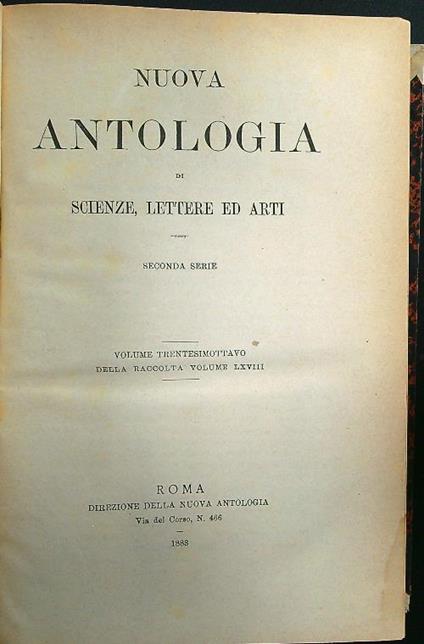 Nuova antologia di scienze, lettere ed arti seconda serie vol. 38 - copertina