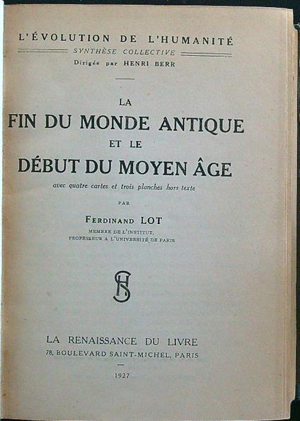 La fin du monde antique et le debut du moyen age - Henri Berr - copertina