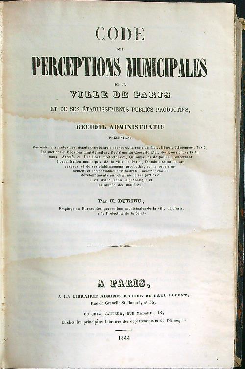 Code des perceptions municipales de la ville de Paris