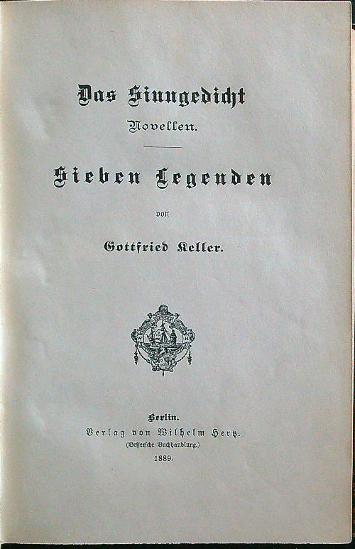 Das sinnegdicht Sieben legenden - Gorrfried Keller - copertina