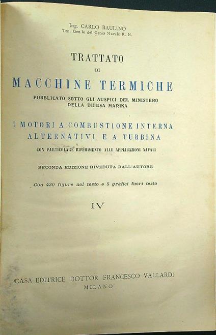 Trattato di macchine termiche IV - Carlo Baulino - copertina
