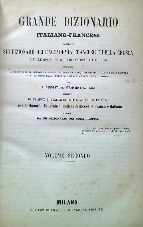 Grande Dizionario Italiano Francese. Volume II