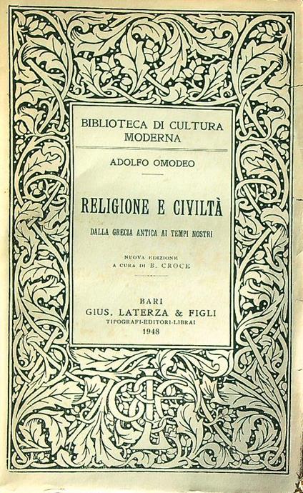 Religione e civiltà - Adolfo Omodeo - copertina