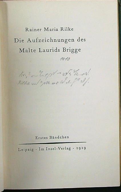 Die aufzeichnungen des Malte Laurids Brigge 2vv - Rainer Maria Rilke - copertina
