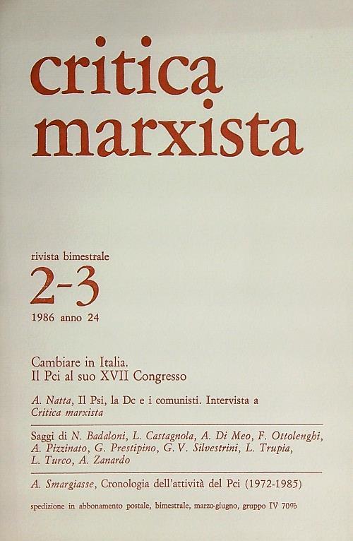 Critica Marxista 2- 3/ 1986 - copertina