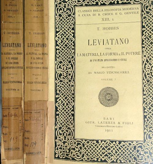 Leviatano o la materia, la forma e il potere. 2vv