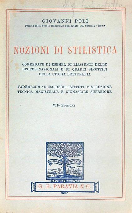 Nozioni di stilistica - Giovanni Poli - copertina