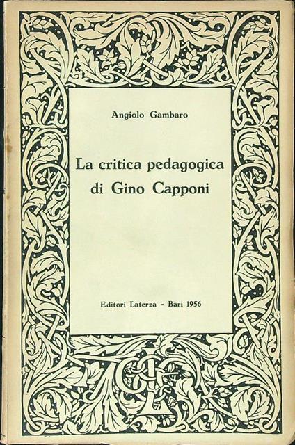 La critica pedagogica di Gino Capponi - Angiolo Gambaro - copertina