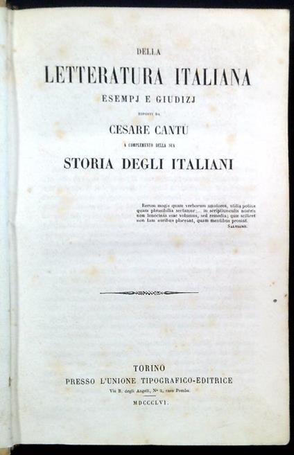 Della letteratura italiana. Esempi e giudici - Cesare Cantù - copertina