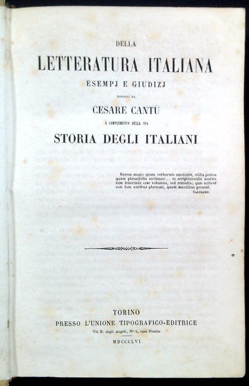 Della letteratura italiana. Esempi e giudici - Cesare Cantù - copertina