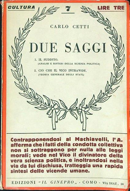 Due saggi - Carlo Cetti - copertina