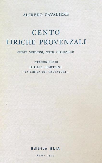 Cento liriche provenzali - Alfredo Cavaliere - copertina